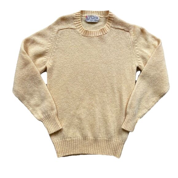 Vintage 60s Shetland Wool Sweater Small Butter Yellow Scottish Preppy - Picture 1 of 7